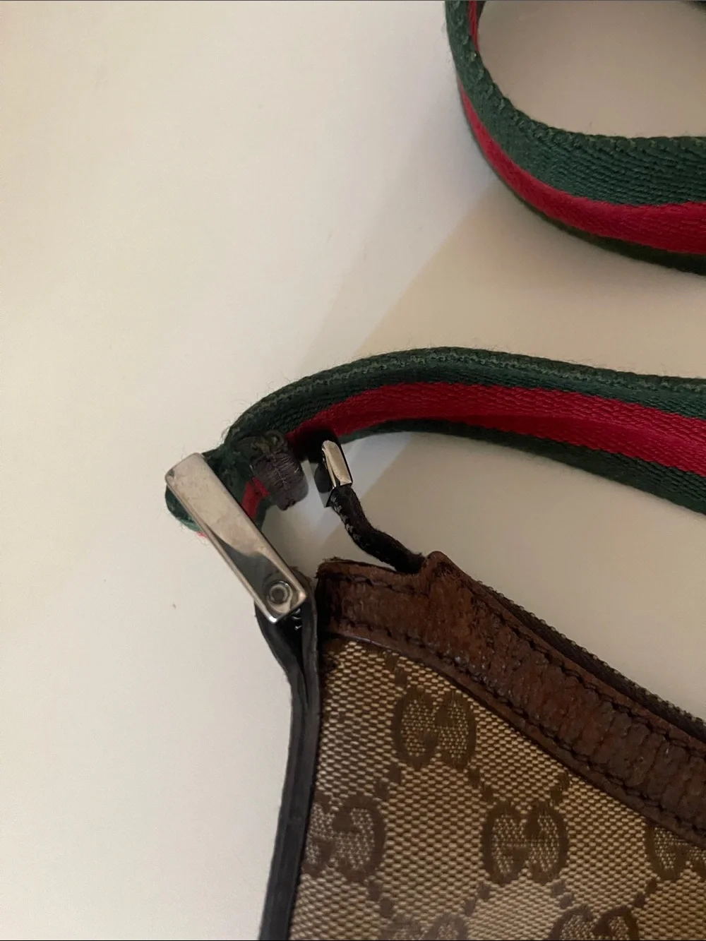 Gucci Beige/Brown GG Canvas Hobo with Green and Red Web Strap